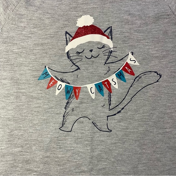 Gymboree  Girls Size Medium 7/8 Grey Christmas Long Sleeve Tee Cat #5147 - Picture 3 of 7